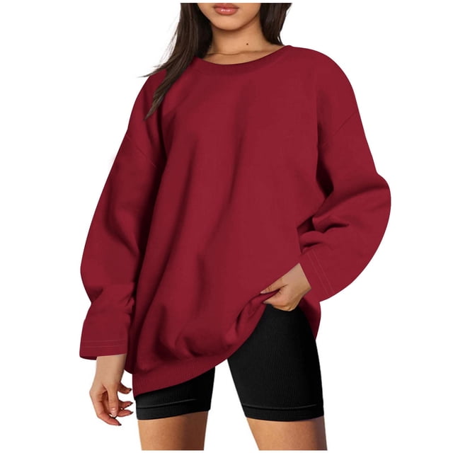 Timegard Crewneck Sweatshirts Women Fall Winter Casual Comfy Solid Color Long Sleeve Tops Pullover