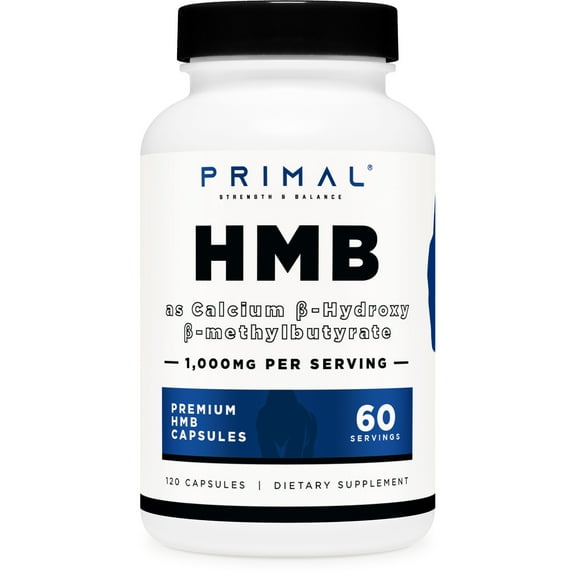 Primal HMB (1000mg, 120 Capsules) | Athlete Formula, Gluten-Free, Non-GMO, 60 Servings