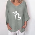 thumbnail image 2 of ZZwxWA Womens Summer Tops 3/4 Sleeve V-Neck Heart Print T Shirts Casual Loose Cotton Linen Plus Size Pullover Blouses Gray L, 2 of 5
