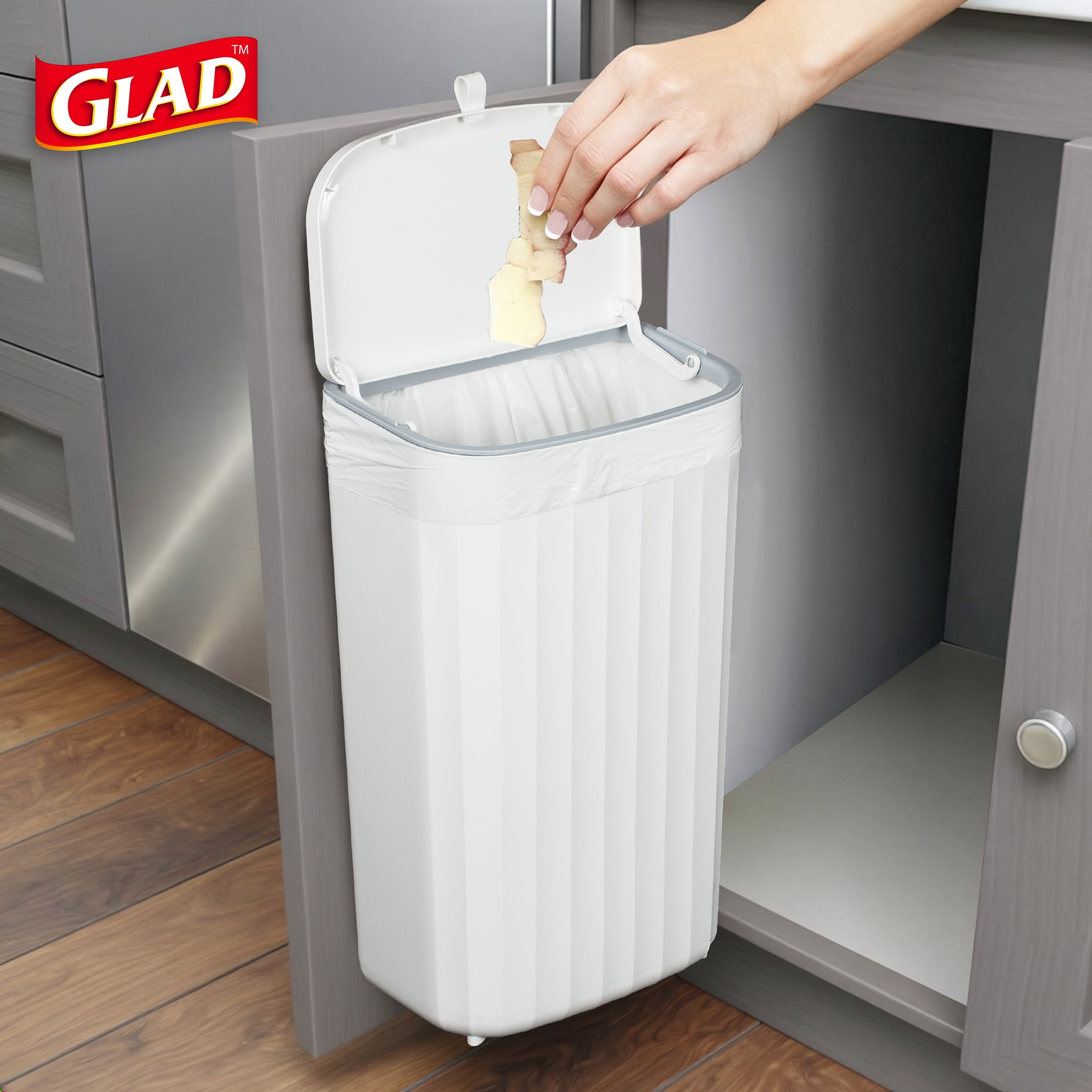 Glad Kitchen Trash Can, 3.1 Gallon Roomate Undercounter Garbage Bin, White