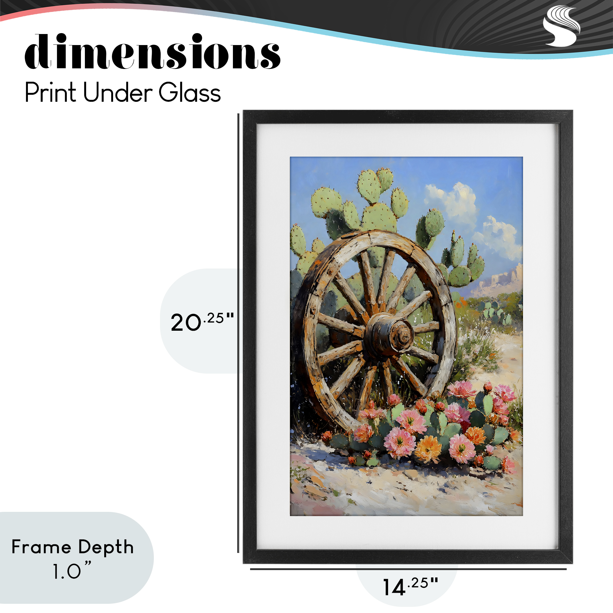 Stupell Industries Wagon Wheel Among Cactus Black Framed Print Under Glass, design by Franklyn Gregory