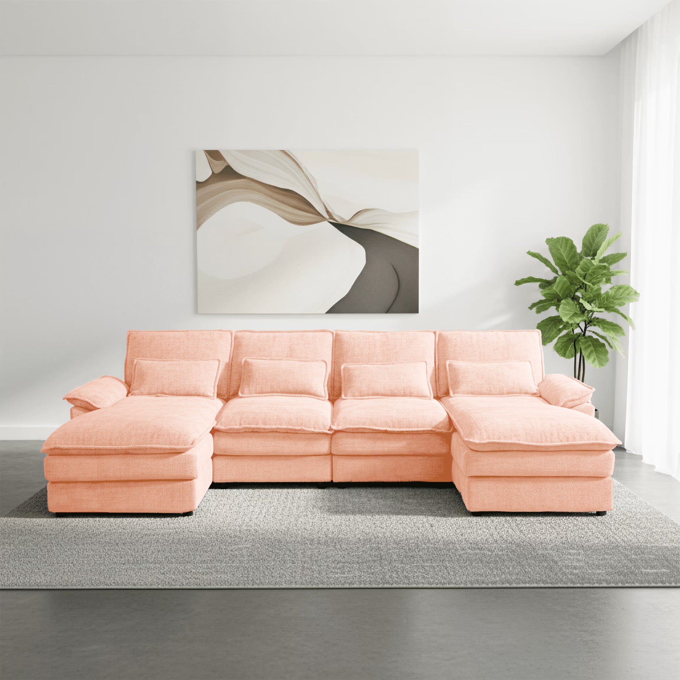 SOULART 110" Cloud Sofa,Pink U shaped Sectional couches for living room, modular couch with Chaise