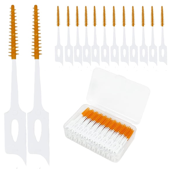 Maoerdental 300 Pieces Dual-Use Interdental Brushes Soft Silicone, Disposable Dental Picks,Premium Dental Floss Picks for Effective Teeth Cleaning(300PCS Orange)