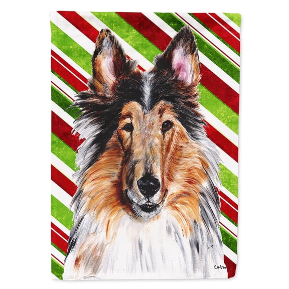 Collie Candy Cane Christmas Flag Canvas House Size