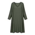 thumbnail image 5 of RYDCOT Spring Dresses for Women Fashion V Neck Long Sleeve Summer Knee Length Dress Casual Beach Vacation Clothes Dresses Army Green, 5 of 9
