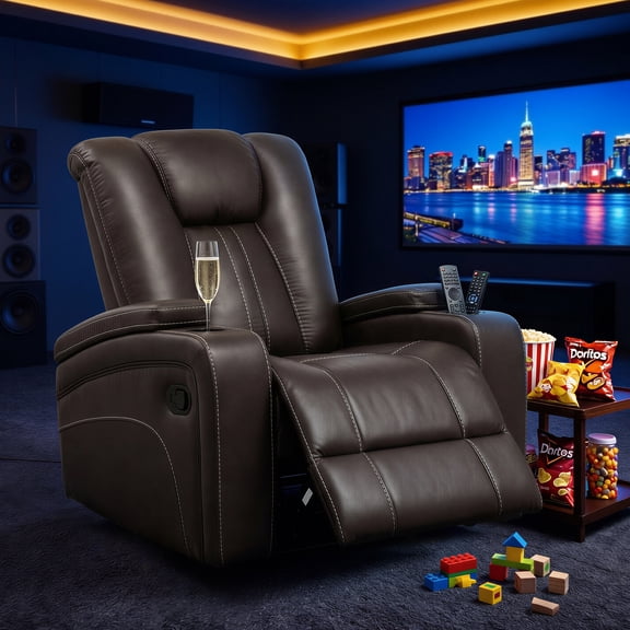 38'' Manual Rocker Recliner with Hidden Storage & Cup Holders, for Living Room & Home Theater