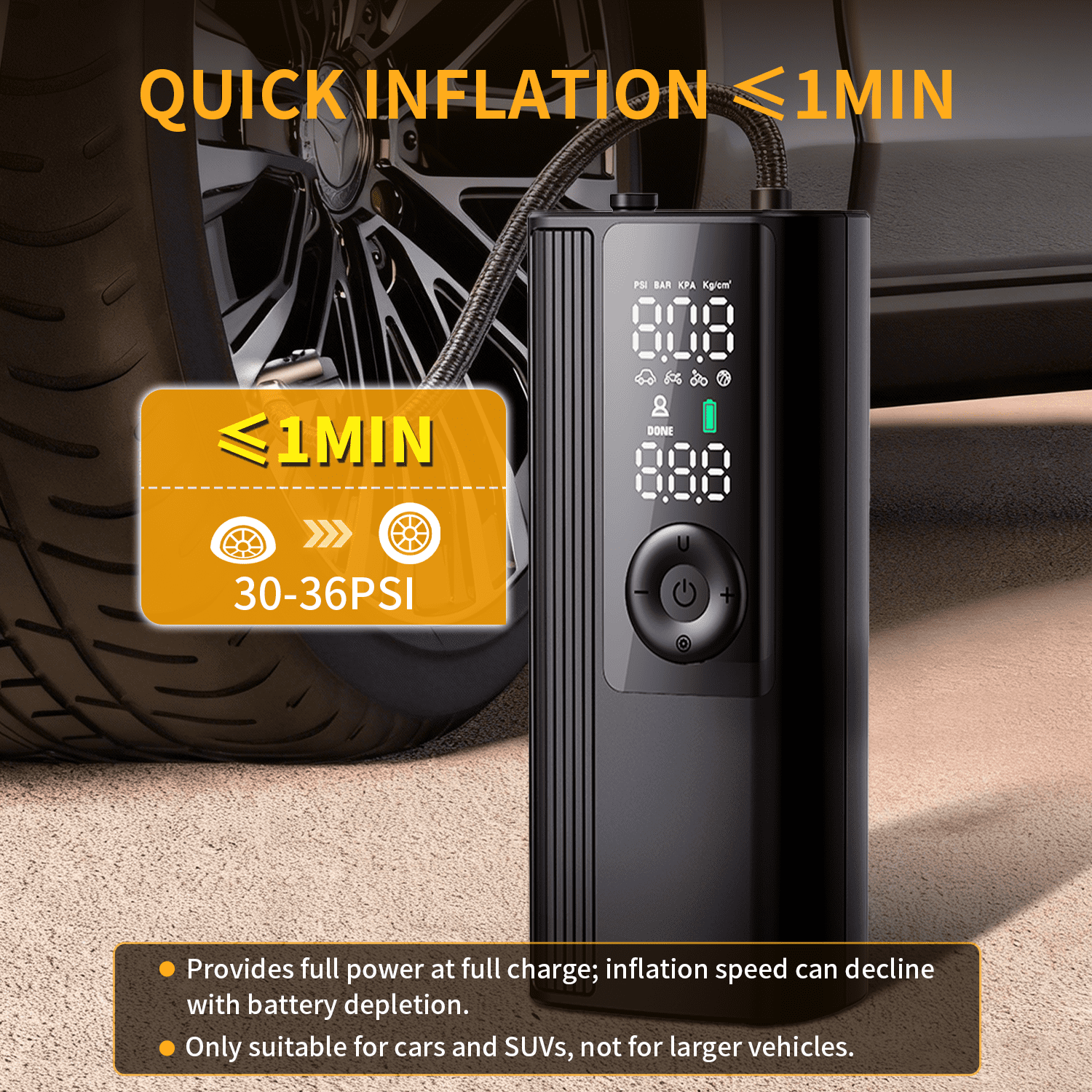 HKHKPI Cordless Tire Inflator Portable Air Compressor, Tire Pump for Car Tires with Digital Pressure Gauge, Automatic Shutoff, LED Light, 150 Psi Cordless Pump for Car, Bike, Motorcycle,Ball