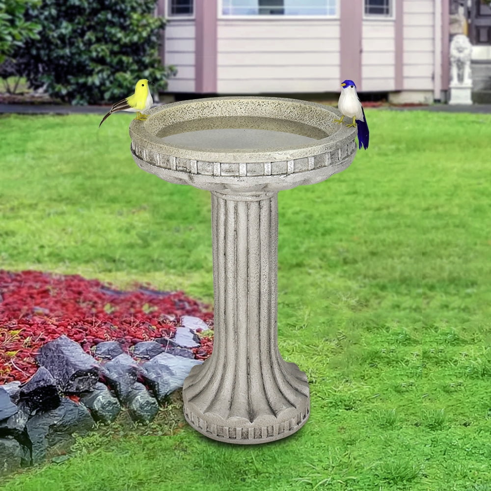 24" H Outdoor Garden Bird Bath, Classical Pillar Shape Garden Statues Decoration Yard and porch, with Marble Finish
