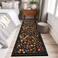 thumbnail image 4 of 2'x6' Rug Runners for Hallways Kitchen, Boho Black Flowers Non Slip Entryway Beside Floor Carpet Runner, Spring Abstract Watercolor Floral Leaf Laundry Room Bedroom Throw Rugs Mat for Family Pet, 4 of 8