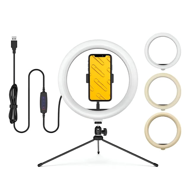 Aro Luz Led Profesional 3 Tonos luz Marthing Con Accesorios y Tripie De Mesa Para Maquillaje, Ideal Para Maquillistas, Creadores De Video Fotografia