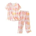 thumbnail image 1 of Onqubzoe Pyjama pour Femmes Ensemble Pyjama pour Femmes Été Col Rond Ensemble Pyjama Manches Courtes Pantalon Long Pyjama d'Été pour Femmes Orange G, 1 of 3