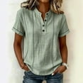 thumbnail image 2 of WHEANG Women's Stitch Detail T-Shirt – Short Sleeve Daily Wear Casual Womens T Shirts Button Neck Soft Cotton Blend Loose Fit Basic Tee Trendy Summer Tops for Women(Color Green Size 2XL), 2 of 5