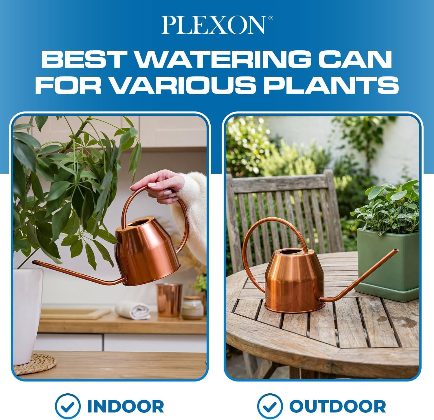 Plexon Rose Gold Metal Watering Can Indoor Plants 40 oz, Stainless Steel Long Spout Watering Can Outdoor House Plant Flower, Garden