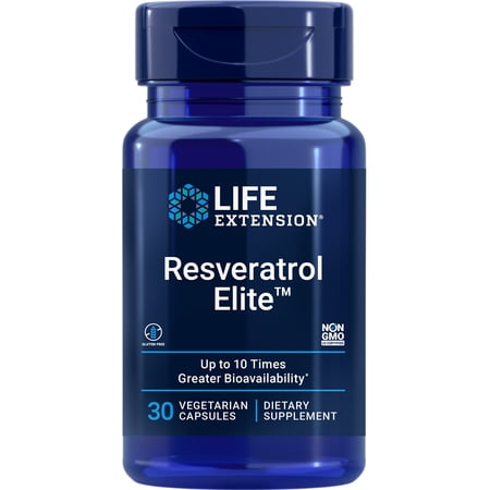 Life Extension Resveratrol Elite trans-resveratrol healthy aging cardiovascular health brain health oxidative stress gluten-free non-GMO vegetarian 30 capsules