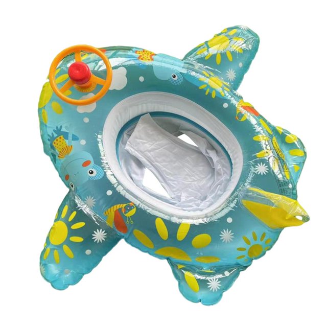 Flotador de piscina para bebé, anillo de natación inflable de PVC con forma de avión de dibujos animados con volante de asiento de seguridad para niños, ayuda para entrenamiento de natación en piscin