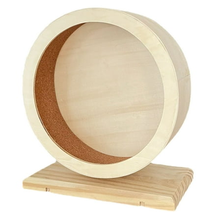 Wooden Silent Wheel for Small Animals— Hamster Wheel and Stable Indoor Caging Accessory for Hamsters Gerbils,15.5x7x17.8 cm,Beige