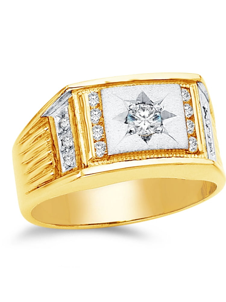 14k Yellow Gold CZ Cubic Zirconia Men's Ring , Size 11