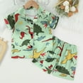 thumbnail image 2 of Odeerbi 1-8 Years Toddler Boys Girls Summer Satin Pajamas Notched Lapel Short Sleeve Shirts Shorts Set Soft Loungewear Dinosaur Print Sleepwear Toddler Boys Girls Clothes, 2 of 9
