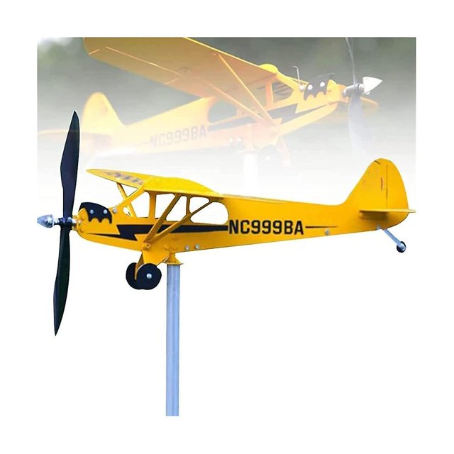 Veleta de avión J3 DENGXMXG molino de viento de metal 3D Escultura de viento al aire libre Kinetic B