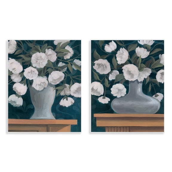 Stupell Industries Flower Vases on Table Top Plants & Flowers Painting Unframed Art Print Wall Art, 11 x 14, Set of 2