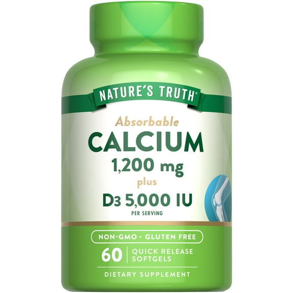 Calcium 1200mg with Vitamin D3 5000 IU | 60 Softgels | from Calcium Carbonate | by Nature's Truth