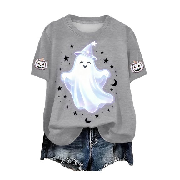 Duqingm Fall T-Shirt for Women Family Halloween Thanksgiving Tops Cute Autumn Thankful Ghost Graphic Tees,4XL