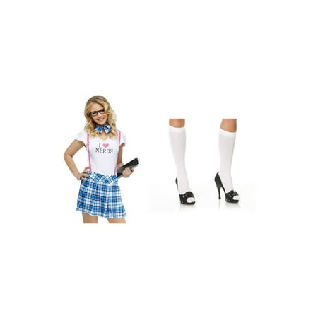 Teen Nerd Girls Costume and Stockings Set