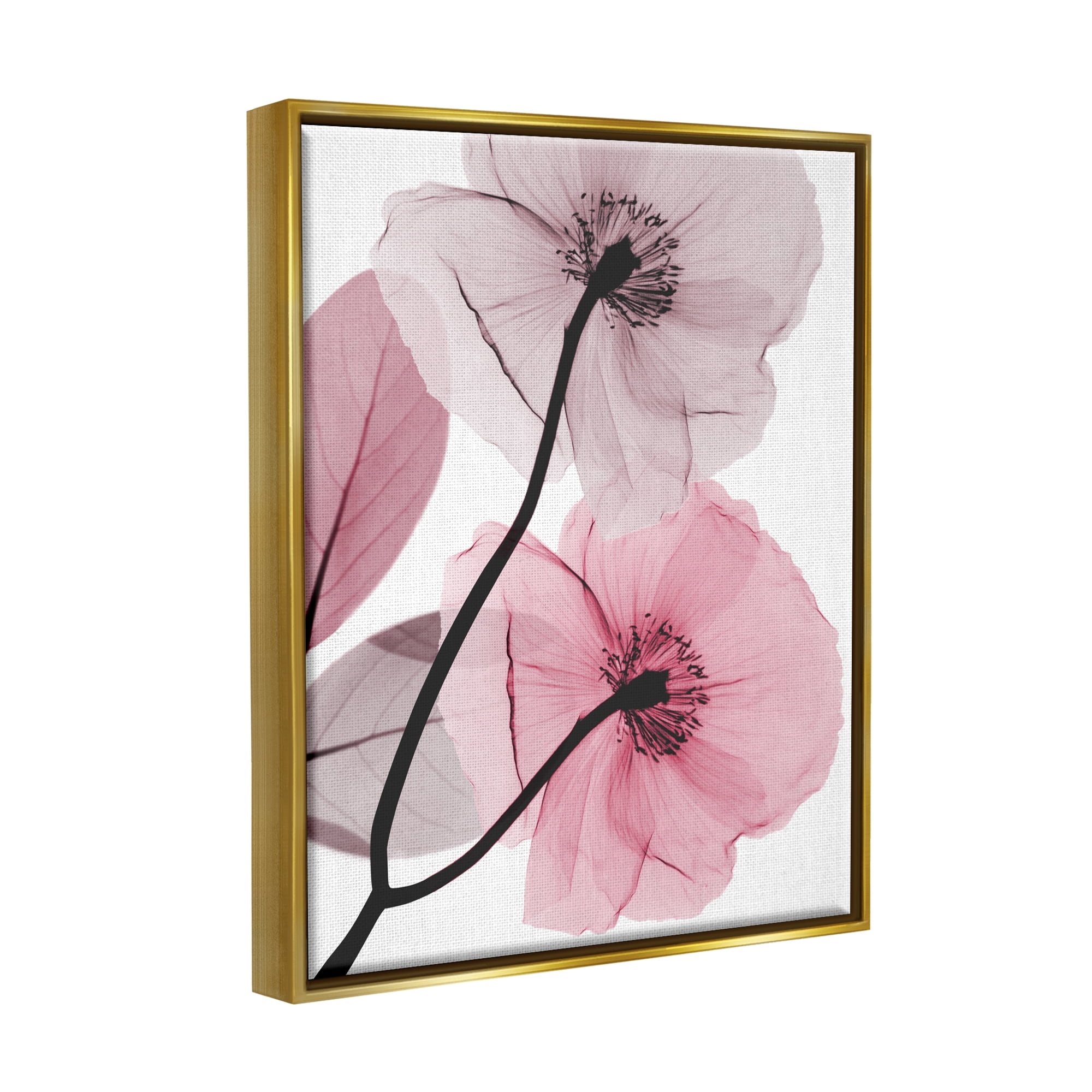 Stupell Industries Contemporary Pink Poppies Botanical & Floral Painting Gold Floater Framed Art Print Wall Art, 17 x 21