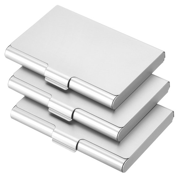 Professional Business Card Holder Aluminum Pocket Credit Card Case, Silver 3 Pack