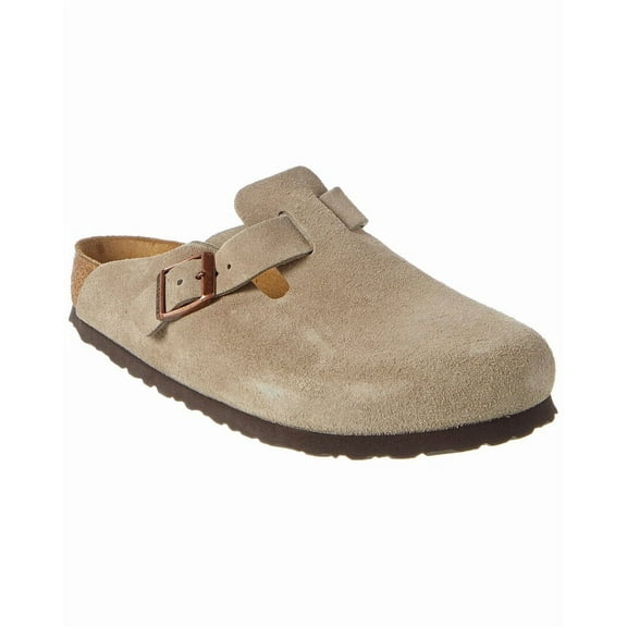 Birkenstock Women's Boston Soft Footbed Suede Leather Clog, 38, Grey