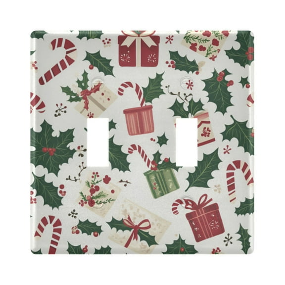 Yayeee Toggle Light Switch Wall Plate 2-Gang 4.56"x4.48" Decorative Outlet Cover, White Christmas Holly