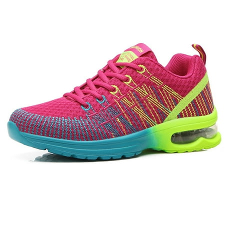 Woman Breathable Sneakers Air Cushion Sport Running Shoes Lightweight Gym Shoes Color:Rose red Size:40