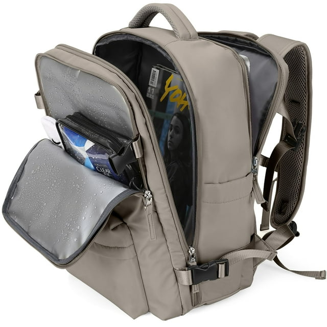 Mochila de viaje WONHOX Carry on para mujer y hombre, gris y marrón