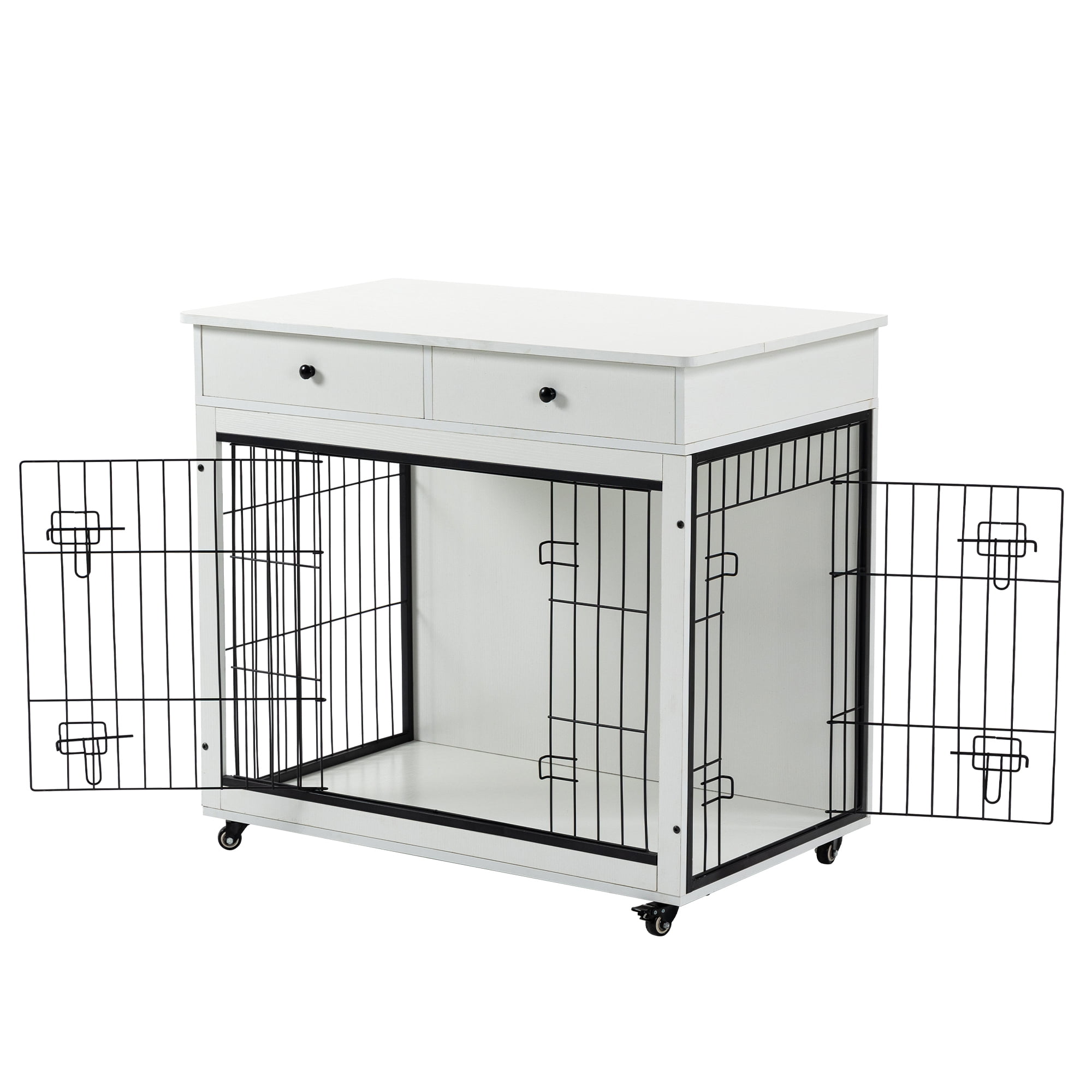 Pefilos 31" Wooden Dog Crate Furniture, Dog Kennel with Cushion, Indoor Dog House for Small Dog, Steel-Wire Dog Cage, Chew-Proof, Brown Pefilos 31" Wooden Dog Crate Furniture, Dog Kennel with Cushion, Indoor Dog House for Small Dog, Steel-Wire Dog Cage, Chew-Proof, Brown