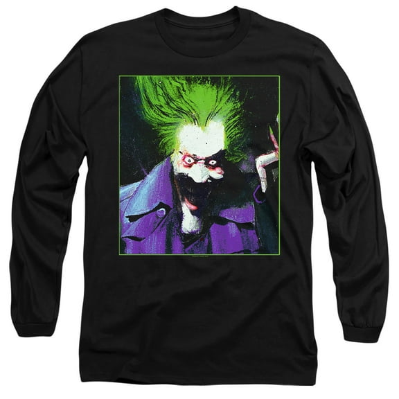 Batman Arkham Asylum Joker Long Sleeve Adult 18/1 T-Shirt Black