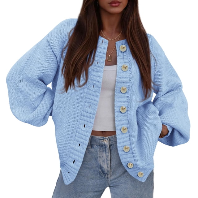 Suéter PRETTYGARDEN Invierno 2025 Tejido Grueso con Botones Azul M