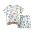 thumbnail image 1 of Ensemble de Pyjama à Manches Courtes pour Enfants, Deux Pièces en Coton avec Imprimé d'Amour, Col Rond, Taille Élastique, Blanc, Printemps Été, 1 of 5