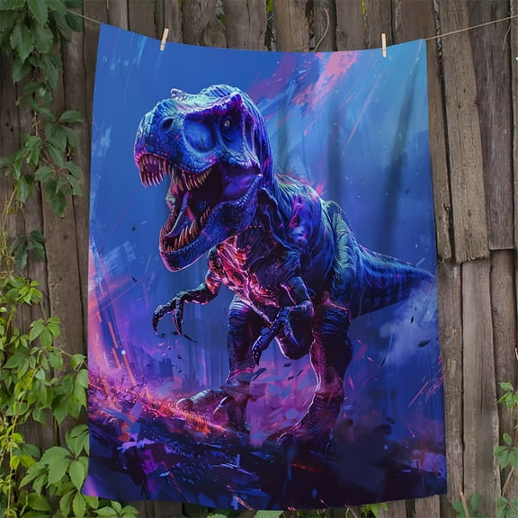 [Cozy Dinosaur Throw for Couch] Cozy T-Rex Dinosaur Flannel Throw Blanket - Perfect Holiday Gift for Son, Soft & Warm for Couch, Bed, Office, and Travel