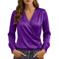thumbnail image 3 of Zynoxe Long Sleeve Shirts for Women Lightweight Smooth Satin Womens Tops Fashion Versatile Solid Color V Neck Shirt Top Elegant Wrap Front Casual Blouse Business Casual Outfits XL, 3 of 10
