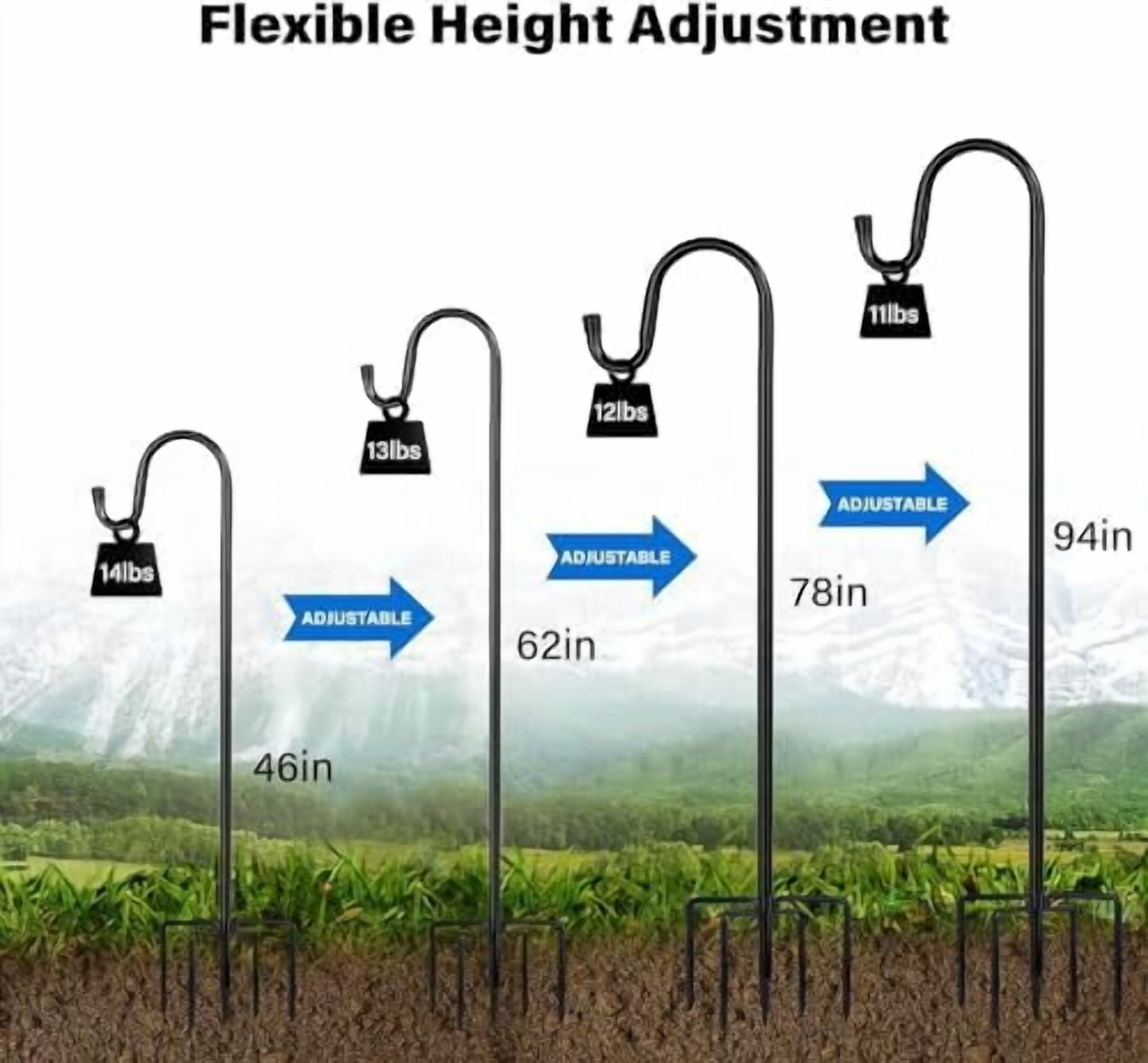 Shepherd Hooks for Outdoor, 1 Pack 94 Inch Bird Feeder Pole with 5 Prongs Base for Hanging Lantern, Hummingbird Feeder, Lightweight Plant, Shepherds Hook for Bird Feeders for Outside