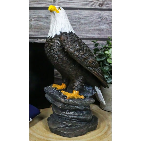 9"H Realistic American Pride Majestic Bald Eagle Perching On Cliff Rock Statue