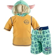 Star Wars The Mandalorian Baby Yoda Little Boys Swim Rash Guard Swim Trunks green / khaki 5