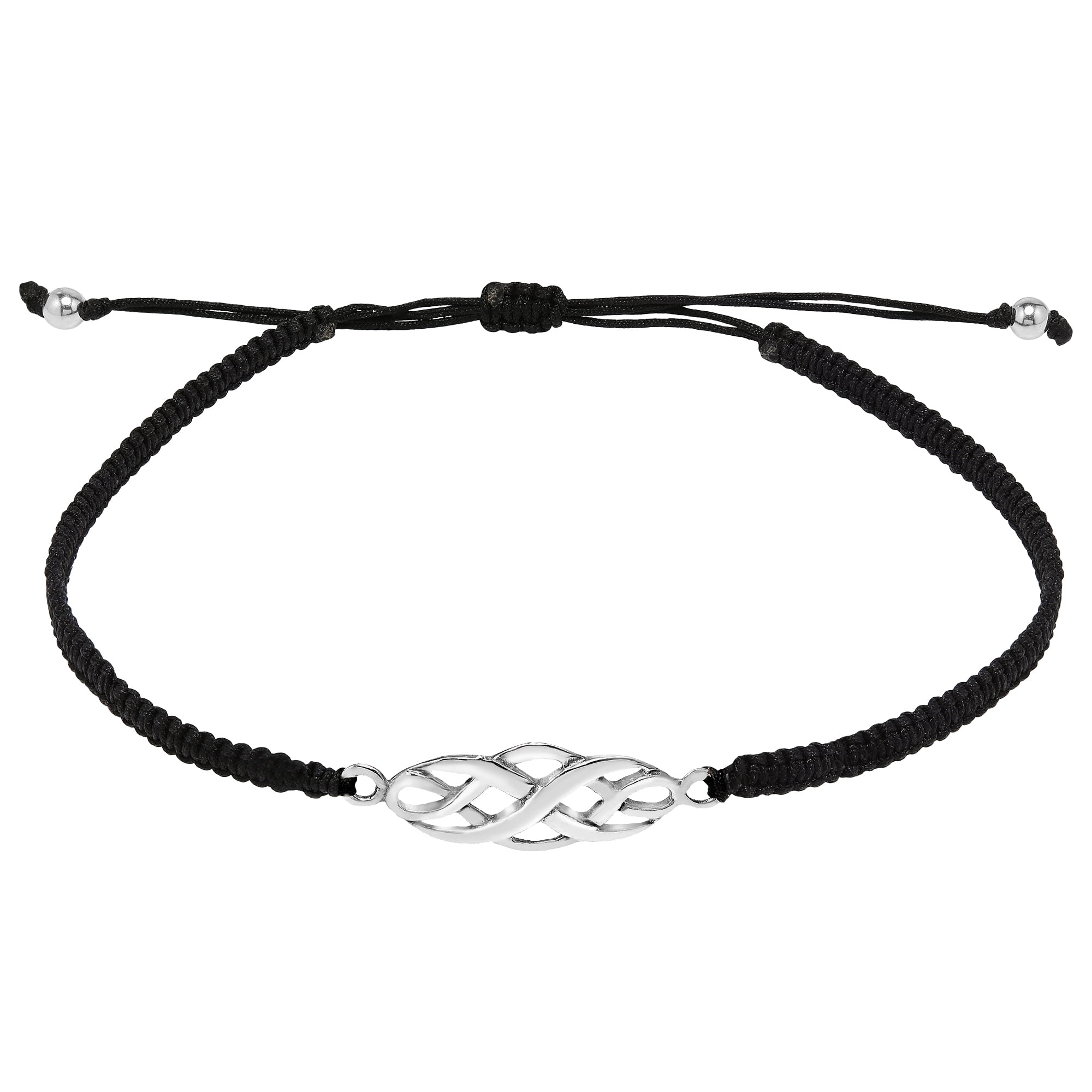 Celtic Infinity Knot .925 Sterling Silver Charm on Cotton Rope Adjustable Wrist Pull Bracelet