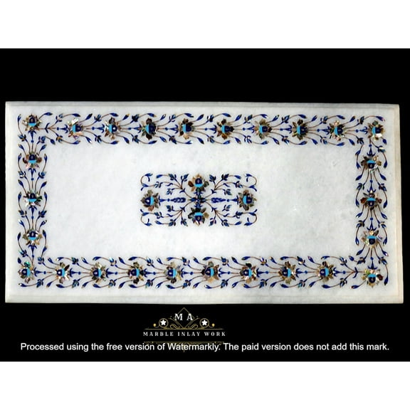 Elegant Black Marble Dining Table Top with Exquisite Pietra Dura Inlay Design – Italian-Inspired Rectangular Table Top for 6 to 8 Seater Dining Room-36x60 Inch