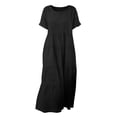 thumbnail image 5 of FRSASU Robe en Coton et Lin Femme à Manches Courtes Col Rond Robe Maxi Bohème Décontractée Été Modeste Longue Fluide Plage Vacances Robes Noir m(m), 5 of 5
