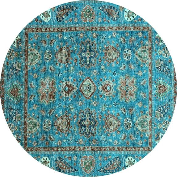 Ahgly Company Indoor Round Oriental Light Blue Traditional Area Rugs, 5' Round