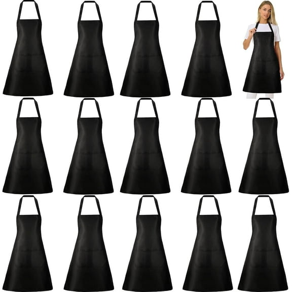 Bgtecho18 Pack Bib Apron,Aprons Bulk with 2 Pockets,Apron Bulk for Women Men,Unisex Commercial Apron for Kitchen BBQ Drawing Crafting(Black)