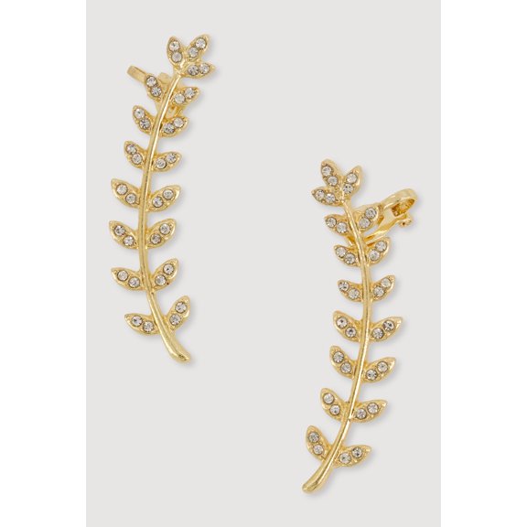 Women's Rhinestone Leaf Clip On Crawler Earrings
