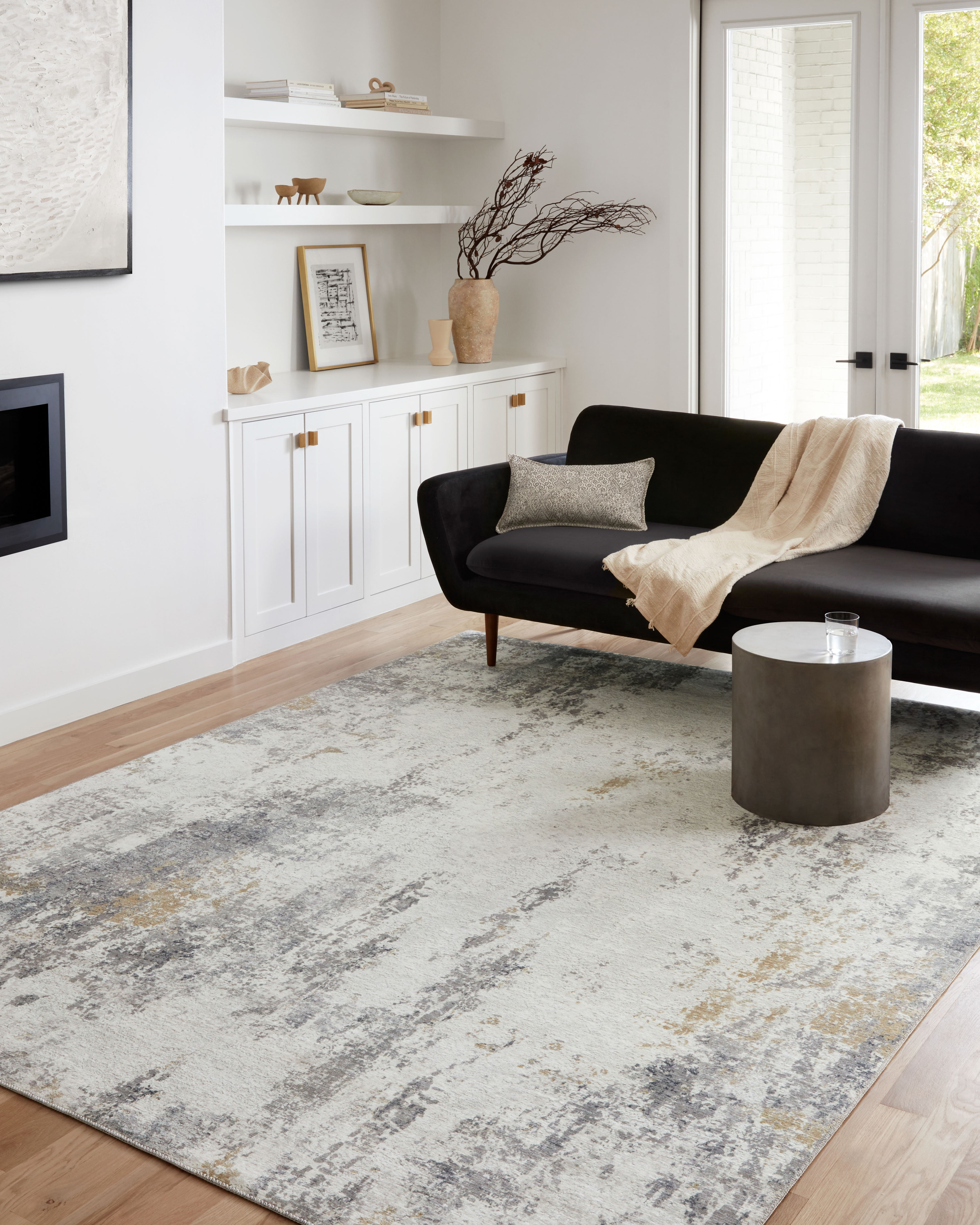 Loloi Drift DRI-02 Ivory / Granite Abstract Area Rug 2'-6" x 7'-6"