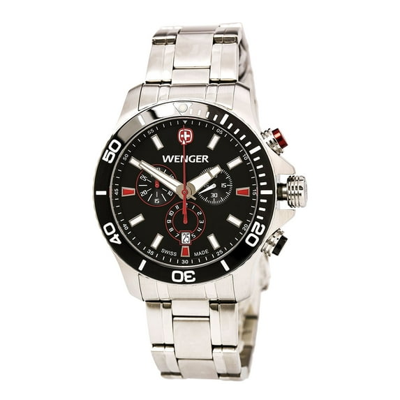 Wenger 0643.101 Men's Sea Force Black Dial Steel Bracelet Chronograph Dive Watch